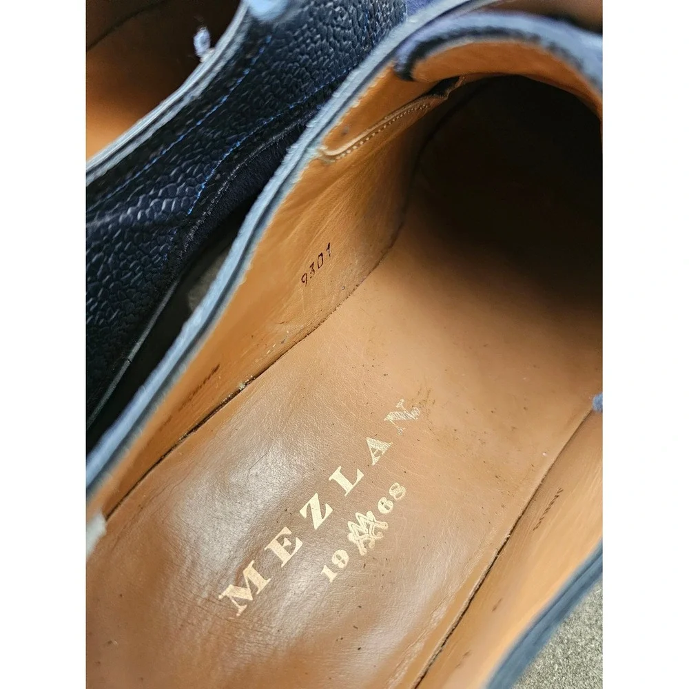 Mezlan Janus Oxford Mens 9 Navy Blue Suede Pebbled Leather Cap Toe Dress Shoes ~
